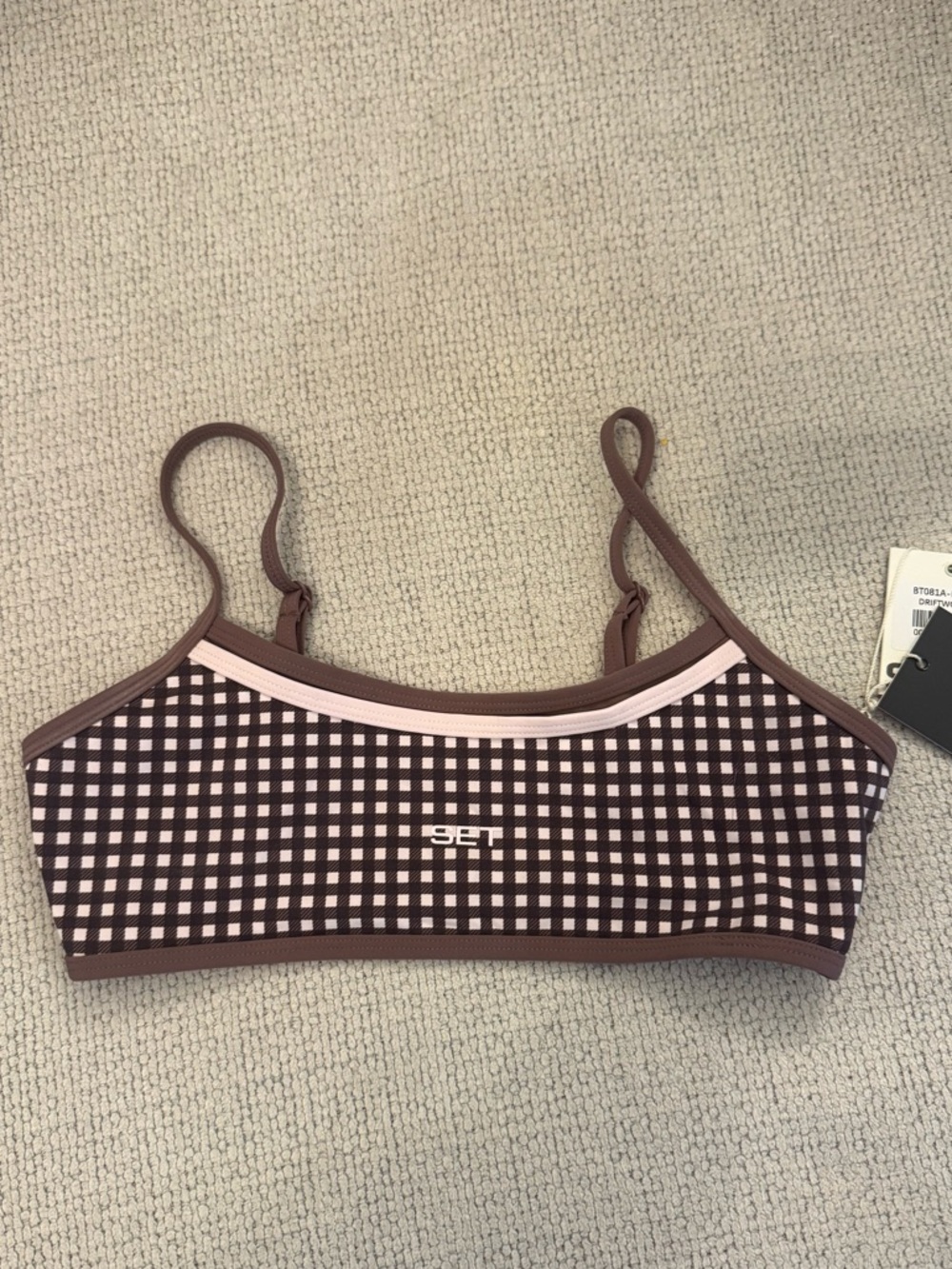 Set Active Aeraline Breathe Gingham Layer Base Bra in Driftwood